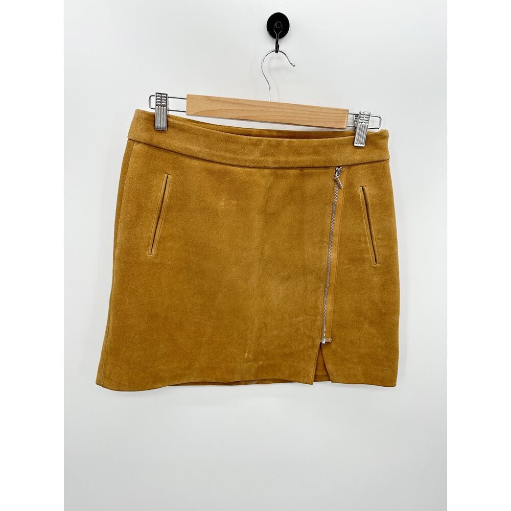 Karl Marc John Mini Skirt Womens Small Tan Brown Leather Suede Zip Boho P17